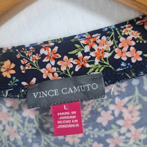 VINCE CAMUTO Navy Mini Floral print long sleeve Flowing and Stretchy LARGE - Picture 7 of 7